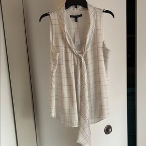 White House Black Market Sleeveless Check Blouse - Cream
